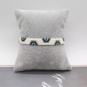 Miyuki seed Beaded Bracelet with Blue and white evil Pattern